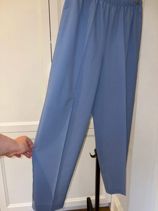 Women’s Vintage High Waisted Elastic-Waist Pull-On Work Pants Light Blue Office - Picture 4 of 10